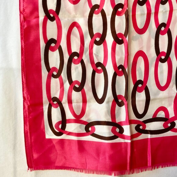 Vintage Jacques Piaget Italian Acetate Scarf Rectangle 18" X 53" Pink White - Picture 4 of 16